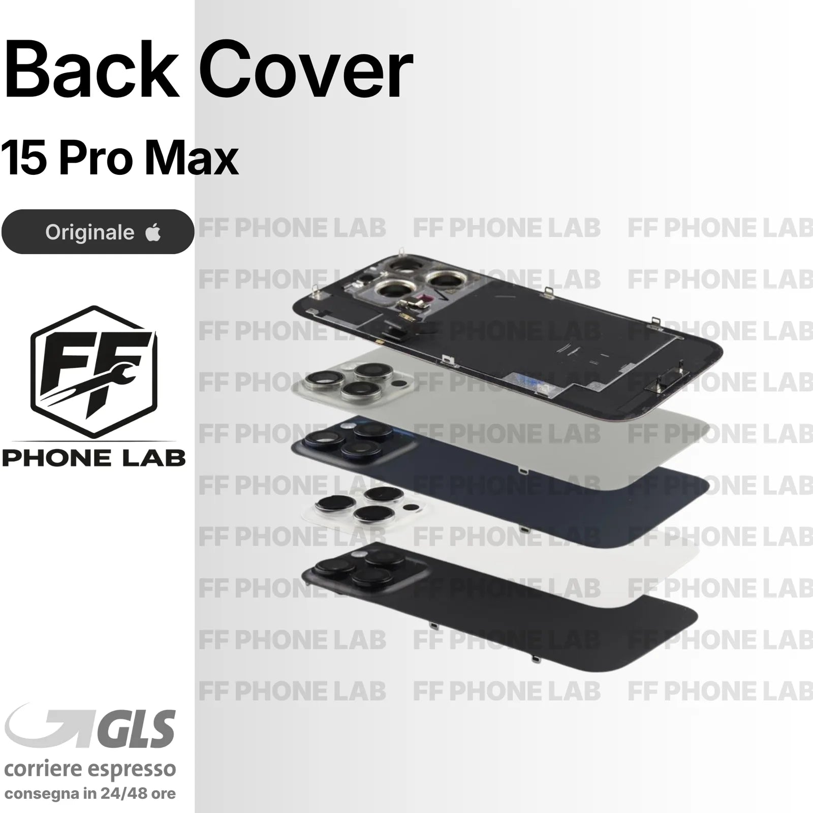 VETRO POSTERIORE ORIGINALE APPLE IPHONE 15 PRO MAX PULLED BACK COVER RICAMBIO