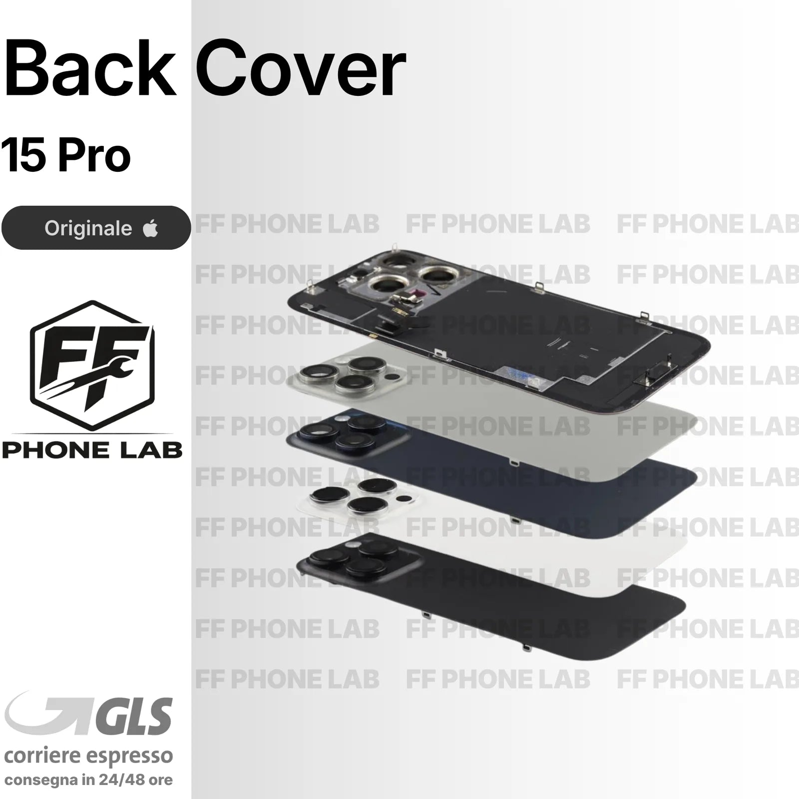 VETRO POSTERIORE ORIGINALE APPLE IPHONE 15 PRO PULLED BACK COVER RICAMBIO