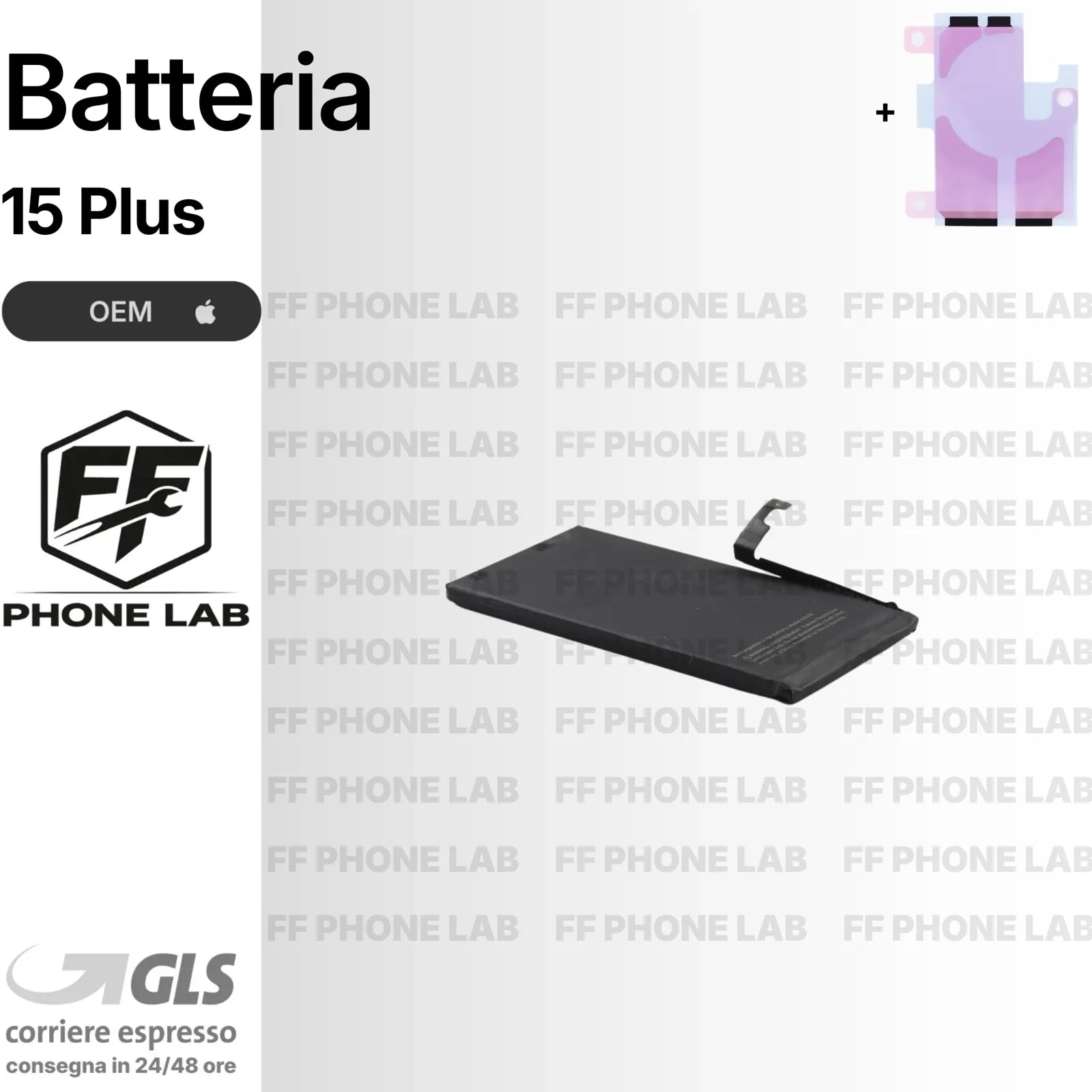 BATTERIA NO ERRORE APPLE IPHONE 15 PLUS OEM DIAGNOSTICABILE NUOVA + BIADESIVO