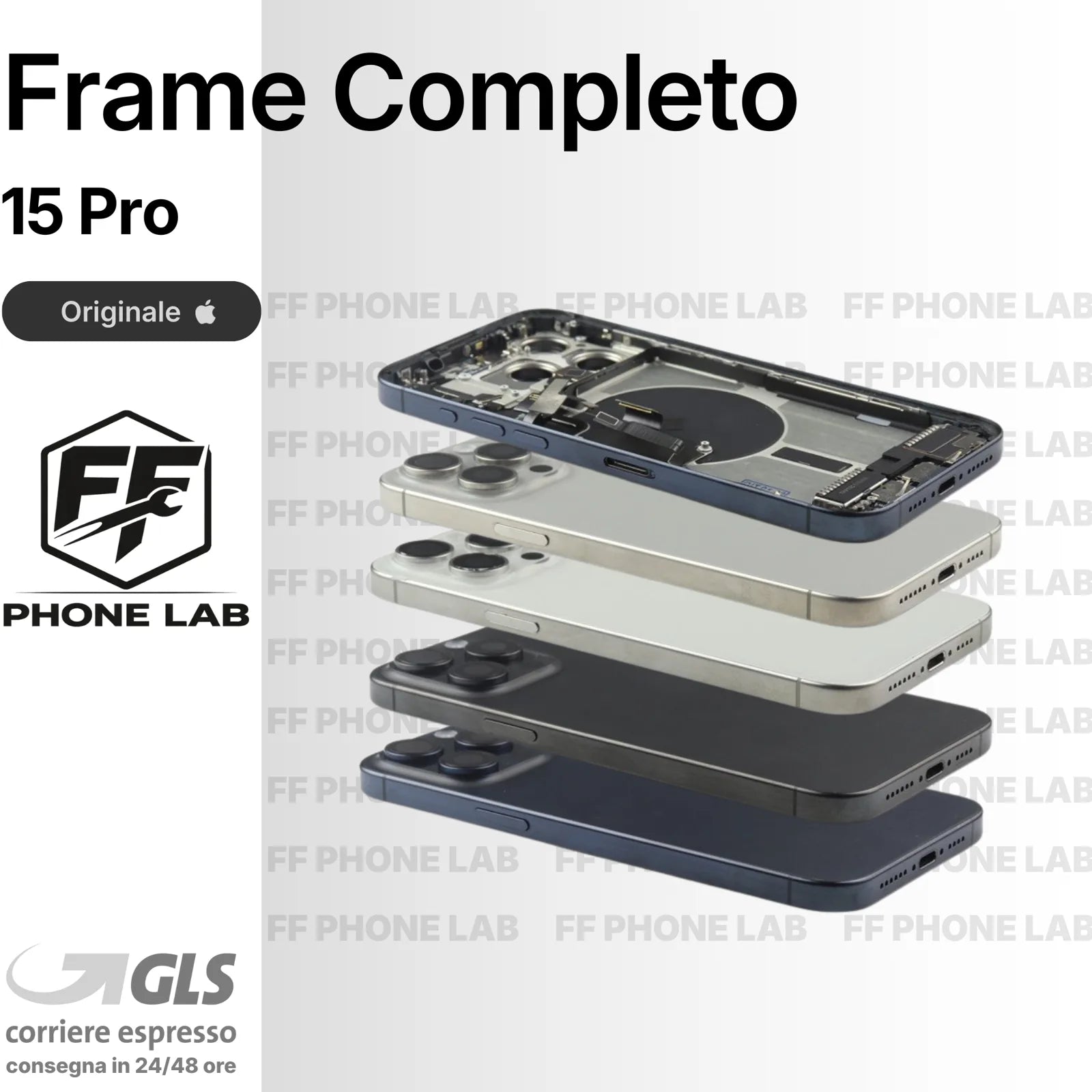 SCOCCA POSTERIORE ORIGINALE APPLE IPHONE 15 PRO FRAME COMPLETO PULLED