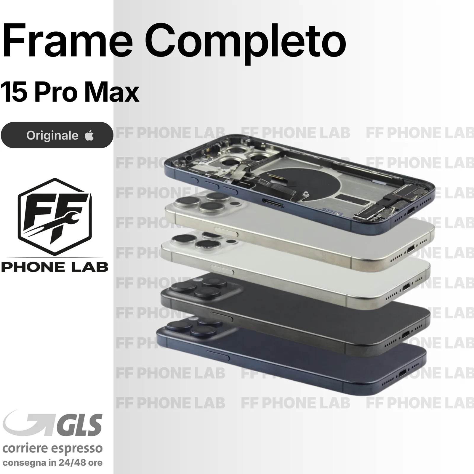 SCOCCA POSTERIORE ORIGINALE APPLE IPHONE 15 PRO MAX FRAME COMPLETO PULLED