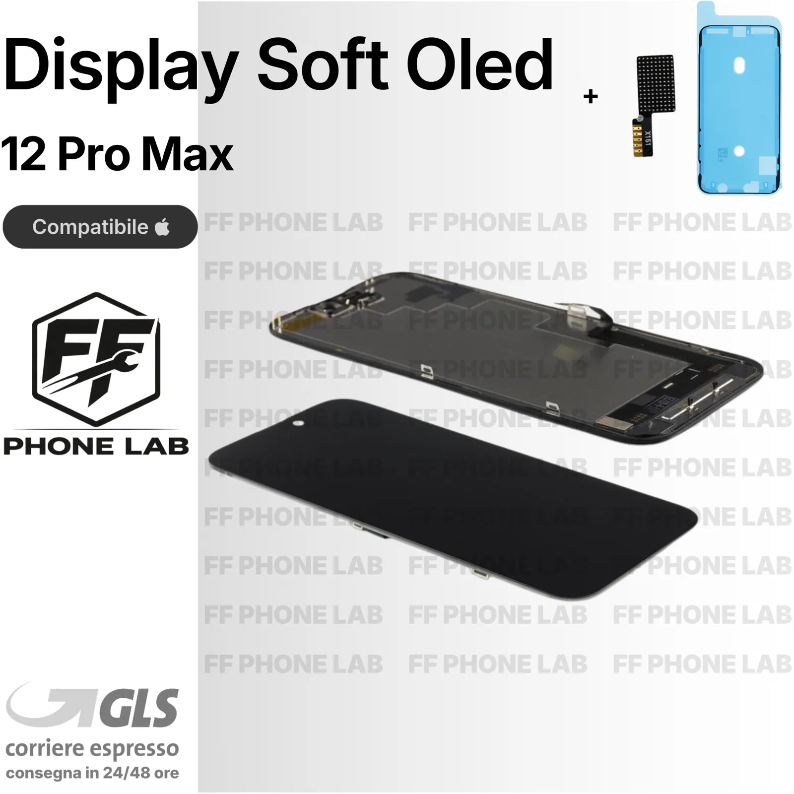 DISPLAY APPLE IPHONE 12 PRO MAX SOFT OLED PARI ORIGINALE SCHERMO TOUCH + ADESIVO