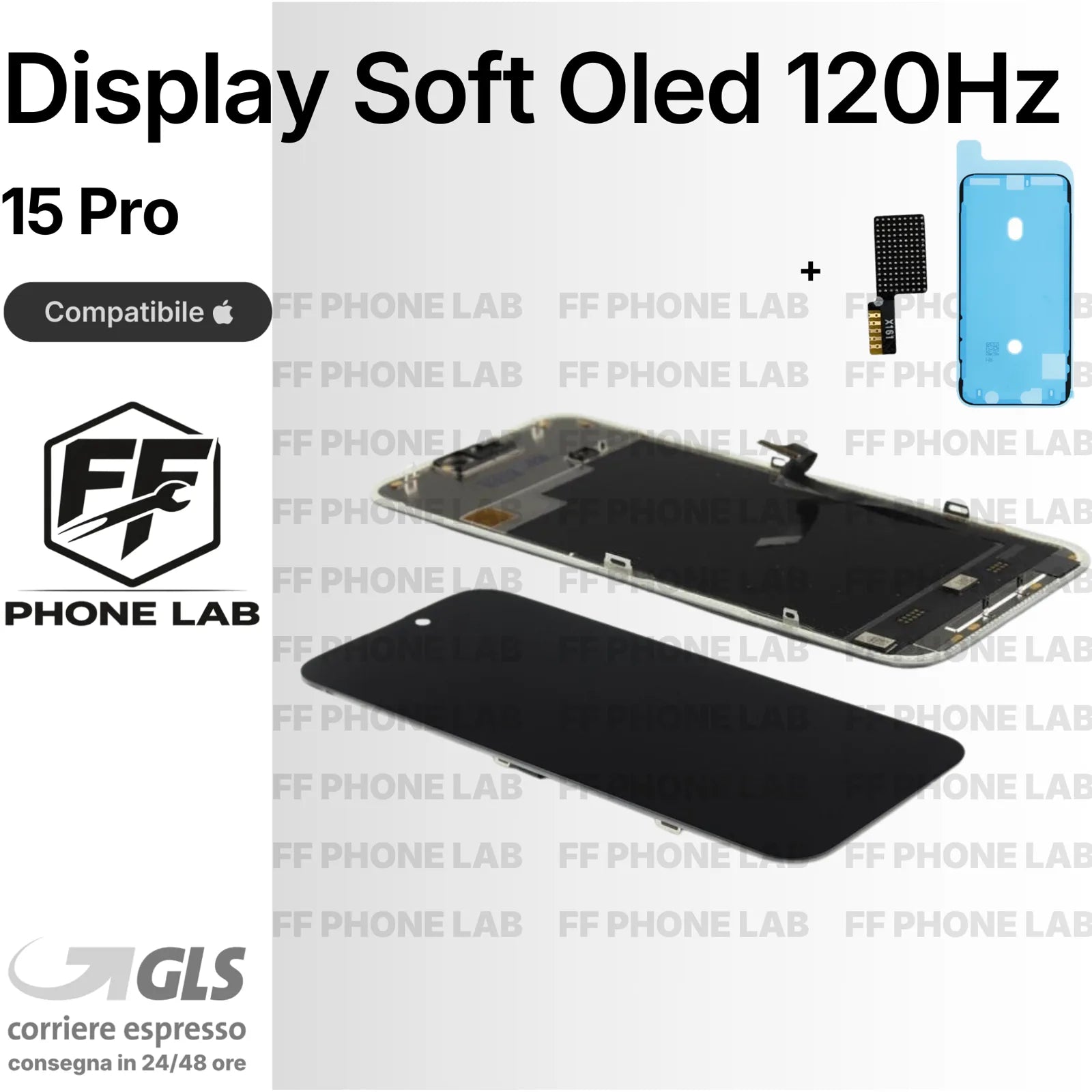 DISPLAY APPLE IPHONE 15 PRO SOFT OLED 120HZ PARI ORIGINALE SCHERMO + ADESIVO