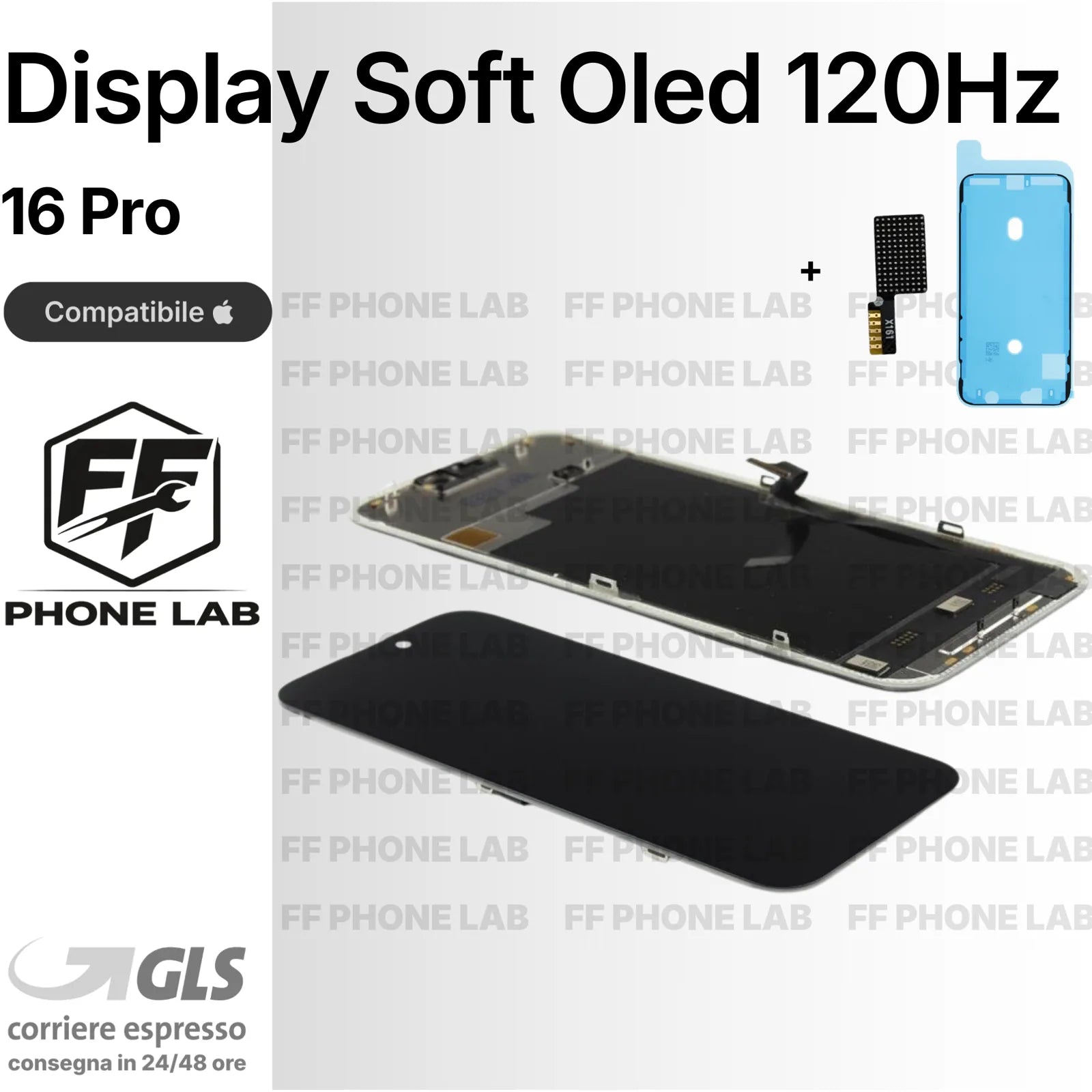 DISPLAY APPLE IPHONE 16 PRO SOFT OLED 120HZ PARI ORIGINALE SCHERMO + ADESIVO