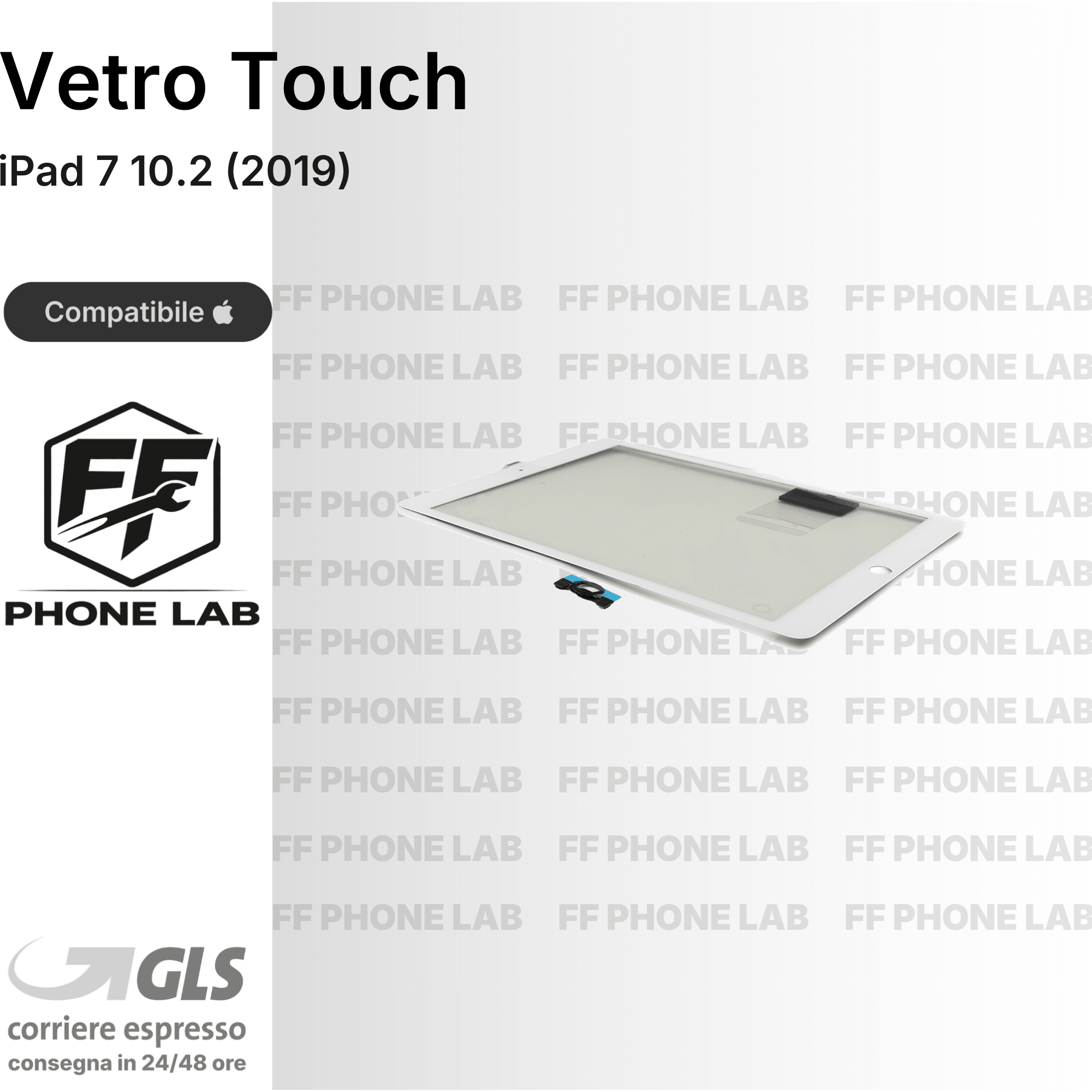 VETRO TOUCH SCREEN DIGITIZER APPLE IPAD 7 10.2 2019 RICAMBIO SCHERMO TATTILE