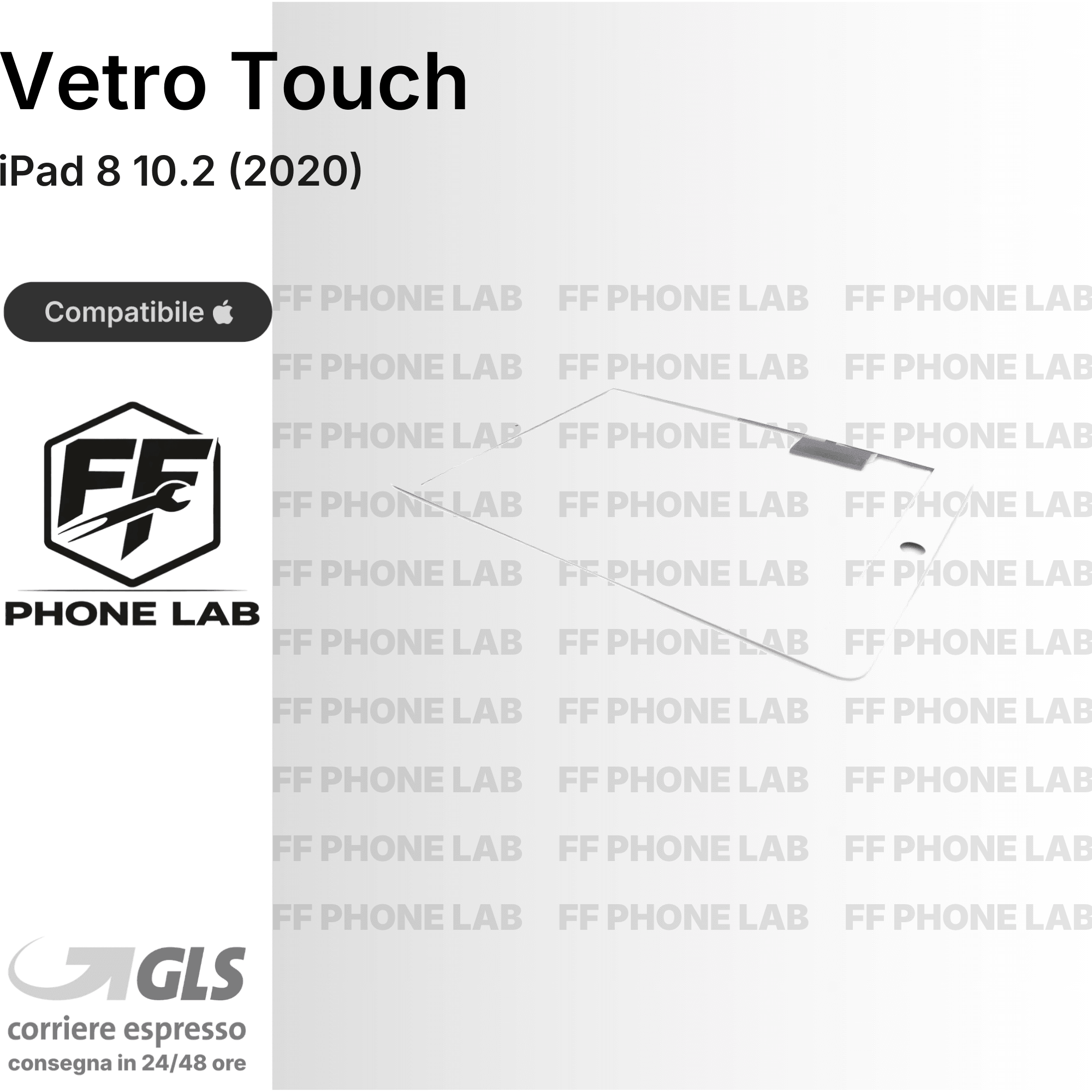 VETRO TOUCH SCREEN DIGITIZER APPLE IPAD 8 10.2 2020 RICAMBIO SCHERMO TATTILE